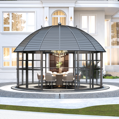 Luxury Round Sunroom Greenhouse with Sliding Doors