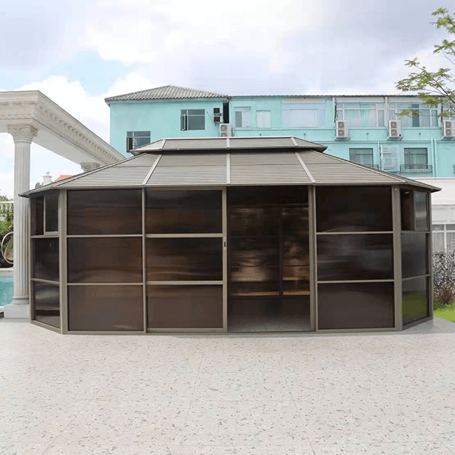 4.35x6.20M Aluminum Gazebo House with Sliding Door