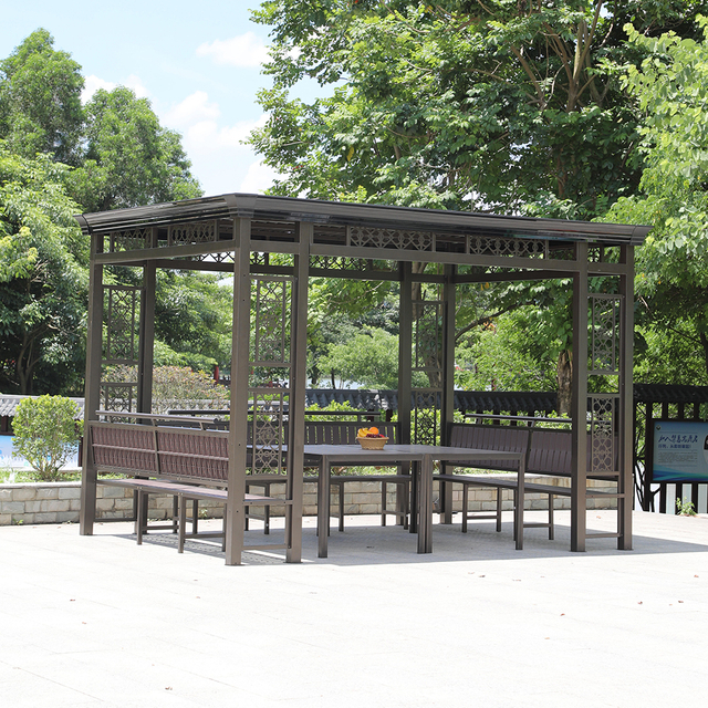 Flat Roof Gazebo with Seat and Table
