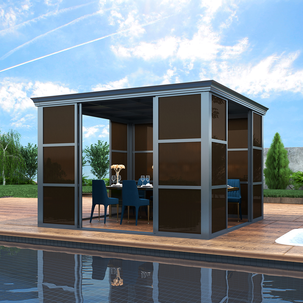 Flat Roof Aluminum Sunroom with Sliding Doors