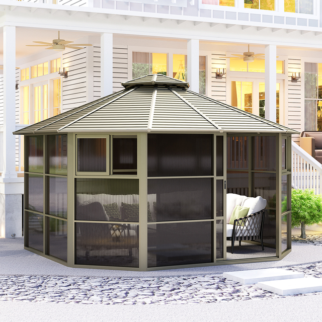 435x435CM Metal Summer House Gazebo with Doors