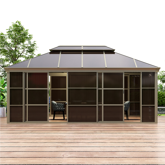 4*6m Outdoor Backyard Gazebo House with Sliding Doors