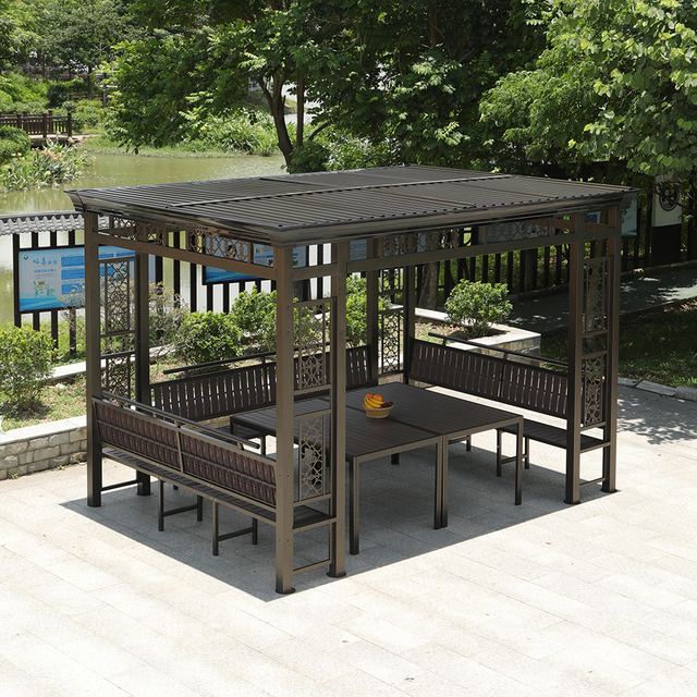 Flat Roof Gazebo with Seat and Table