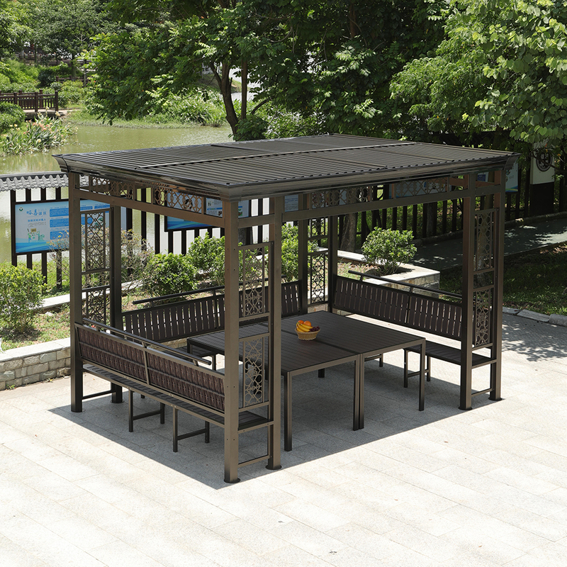 Flat Roof Gazebo with Seat and Table