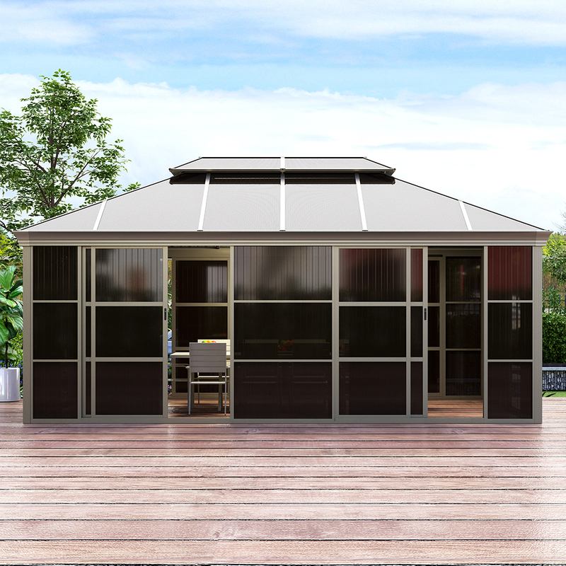 4*6m Outdoor Backyard Gazebo House with Sliding Doors