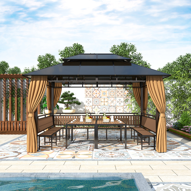 300*400CM Steel Gazebo with Seat and Table
