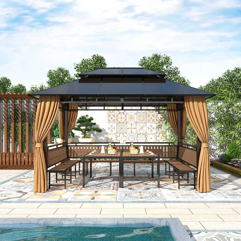 300*400CM Steel Gazebo with Seat and Table