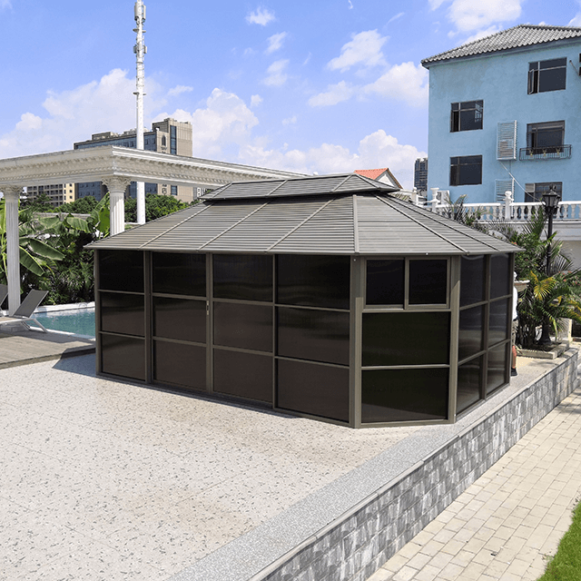 4.35x6.20M Aluminum Gazebo House with Sliding Door