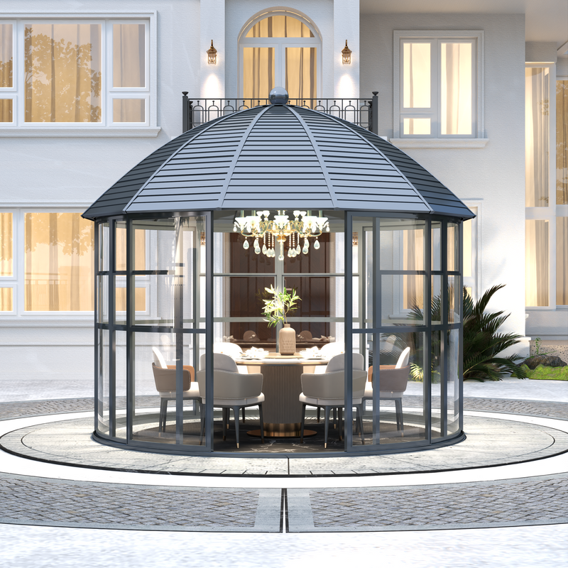 Luxury Round Sunroom Greenhouse with Sliding Doors