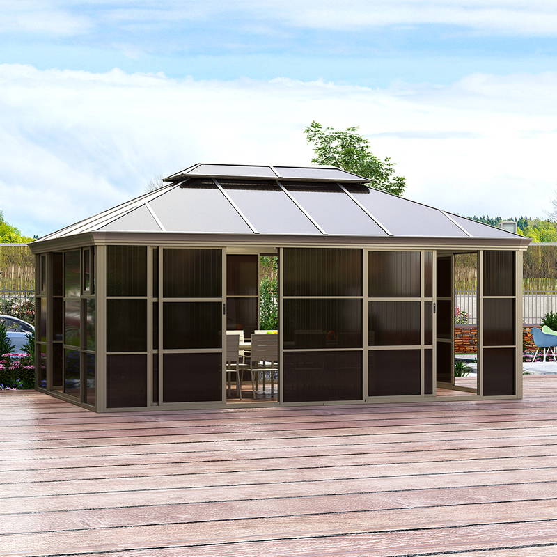 4*6m Outdoor Backyard Gazebo House with Sliding Doors