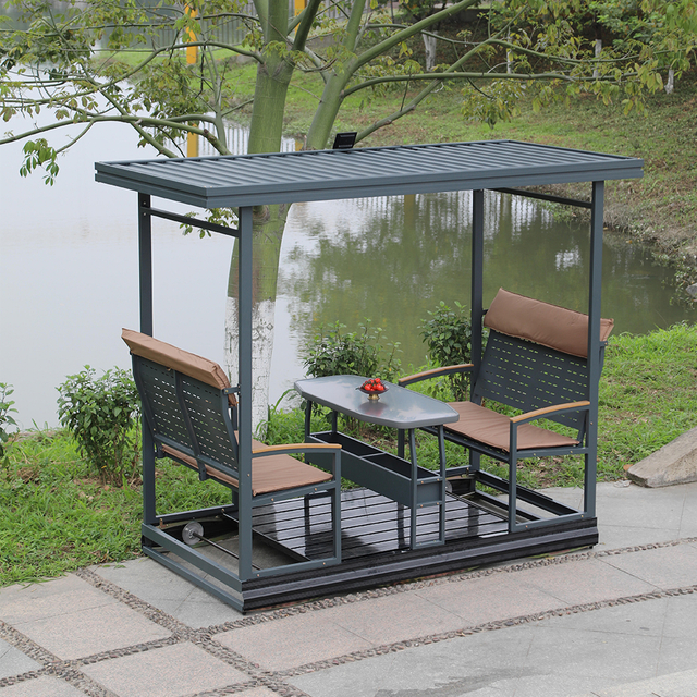 Outdoor 4-Person Swing Chair with Flat Top Canopy