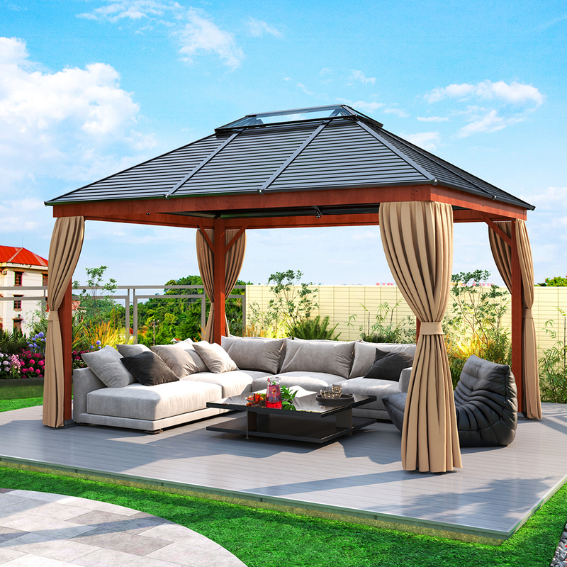 Premium Woodgrain Outdoor Canopy Gazebo 3.6*4.6M