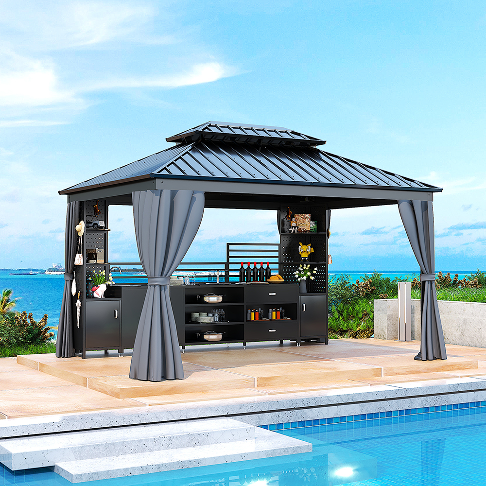 Multifunctional Patio Gazebo with Kitchen Counter 300*400CM