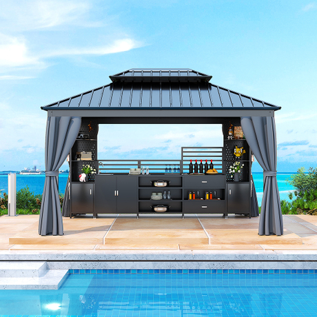 Multifunctional Patio Gazebo with Kitchen Counter 300*400CM