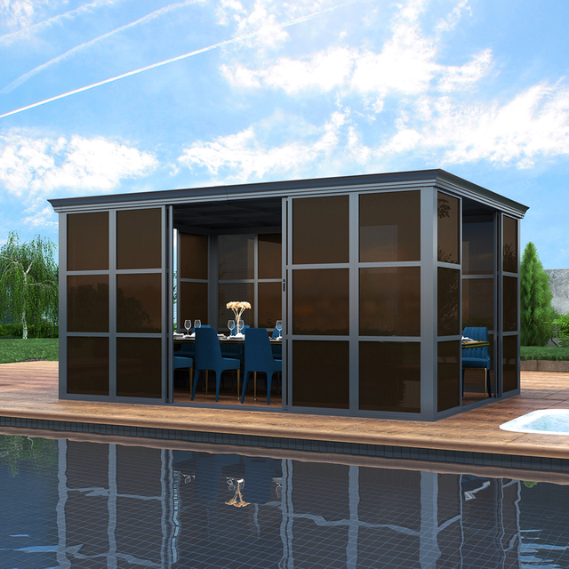 Flat Roof Aluminum Sunroom with Sliding Doors