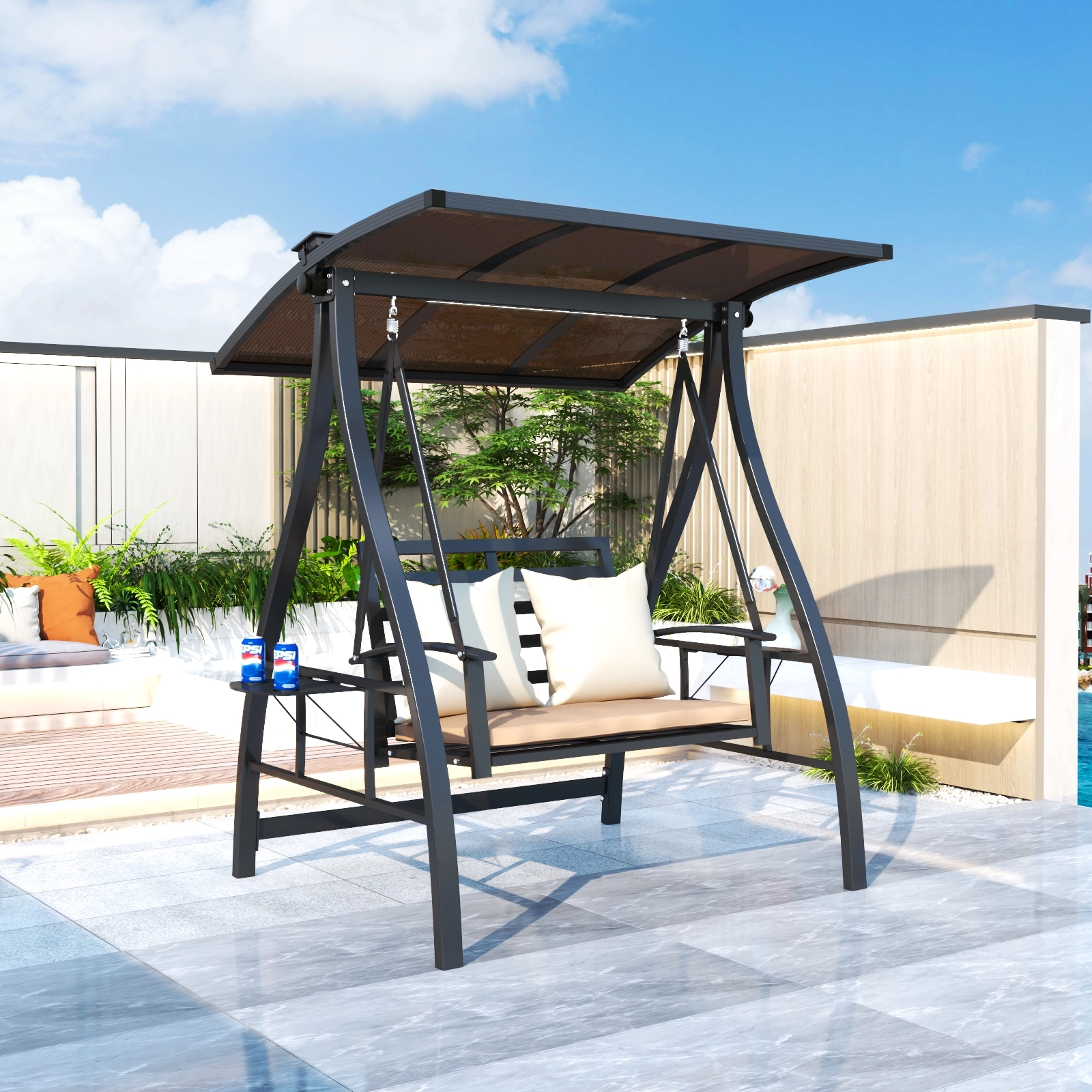 Patio Aluminum Swing Chair Three Seater